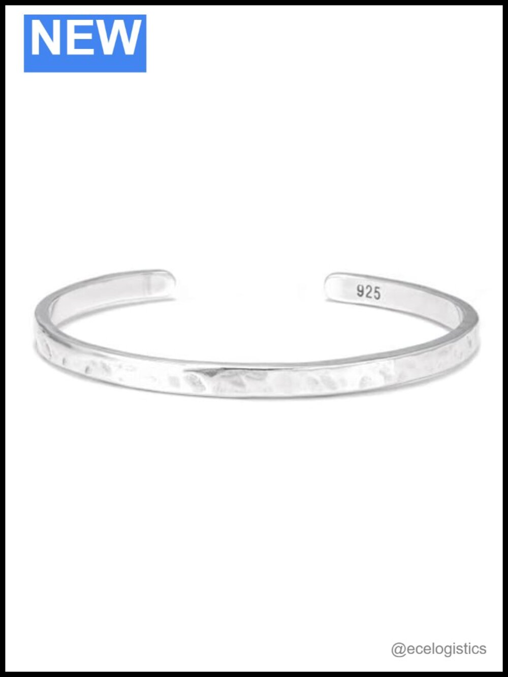 925 Sterling Silver Hammered Cuff Bracelet, Handmade Minimalist 4mm Bangle